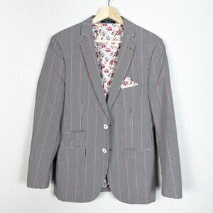 Paisley & Gray Mens Dover Notch Slim Fit Blazer Suit Jacket Black Red Check 40R